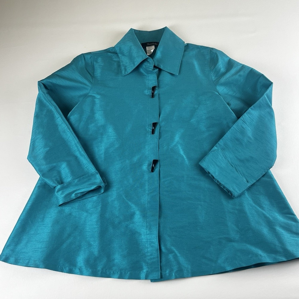 Moonlight Y & S Fashion Design Teal Blue Textured Button Front Shirt Small 1471